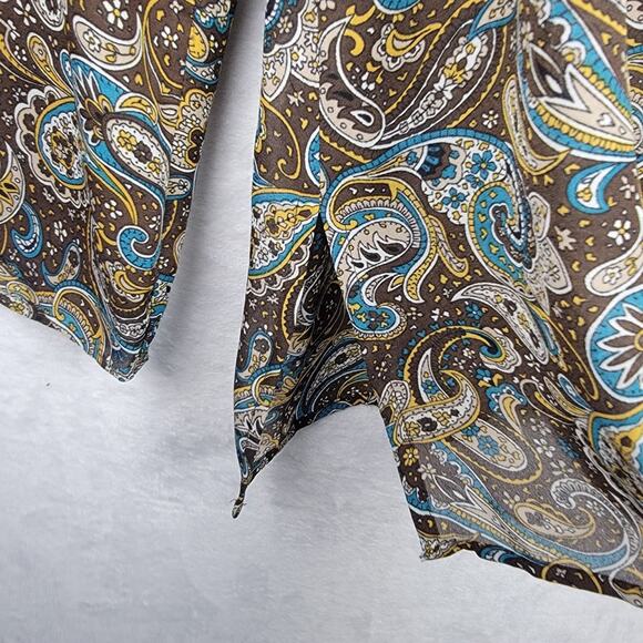 22W 24WBohemian Sequin V Neck Sheer Top Brown Paisley Print Flowy Long Sleeve - Picture 3 of 10